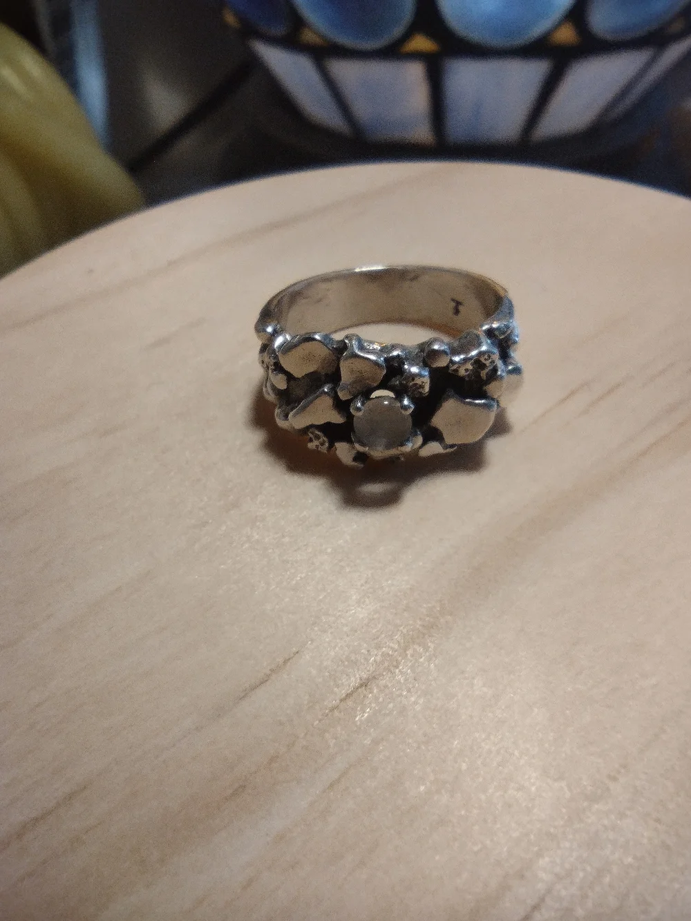 Vintage Sterling Silver Nugget With Mother Of Pearl  Ring Size 7
